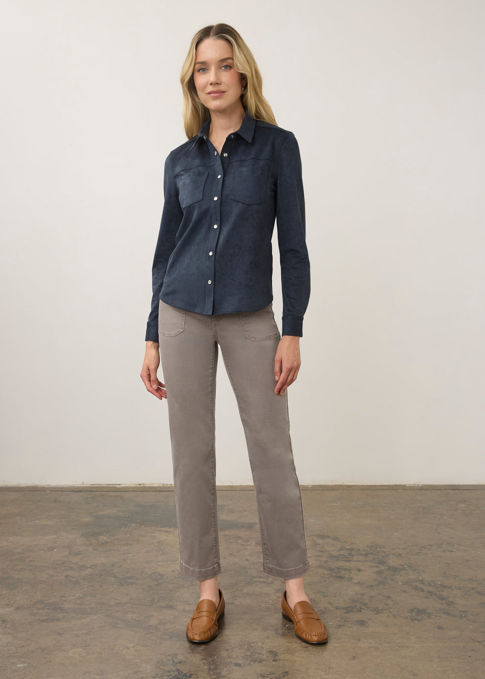 Long Sleeve Suede Shirt, Blueberry