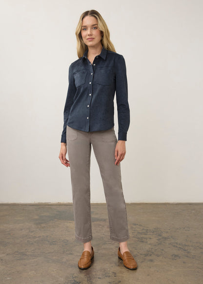 Long Sleeve Suede Shirt, Blueberry