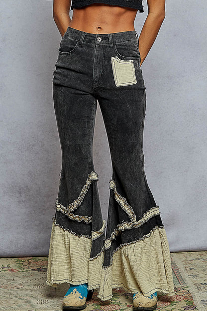 Flared Black Denim with Ruffle