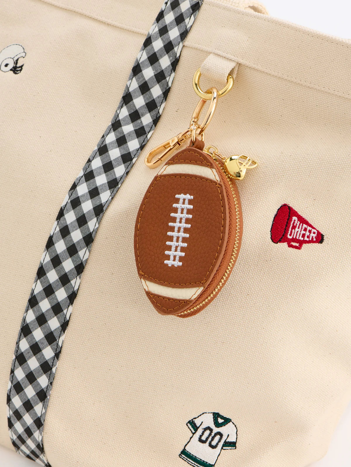 Football Zip Pouch Bag Charm/Key Ring, Brown