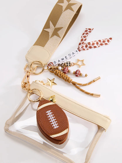 Football Zip Pouch Bag Charm/Key Ring, Brown