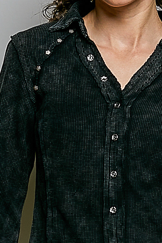 Black Button Front Blouse