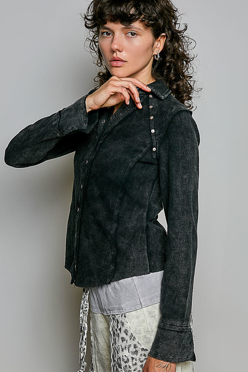 Black Button Front Blouse
