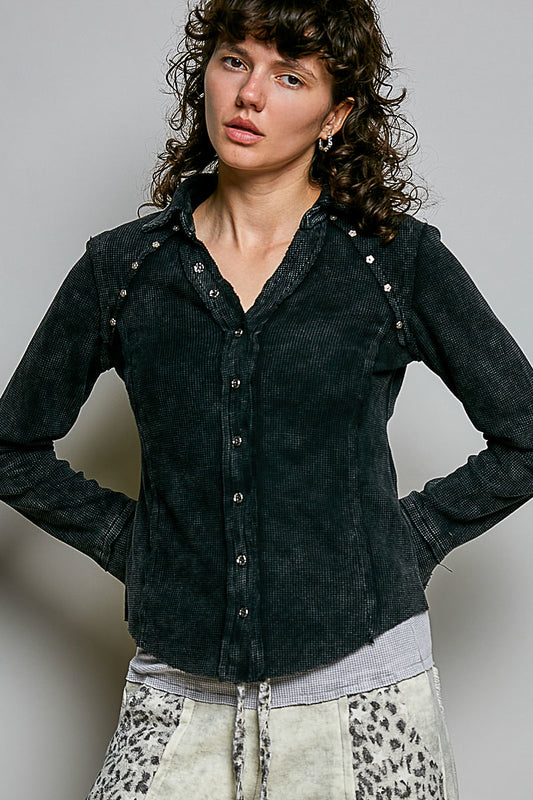 Black Button Front Blouse