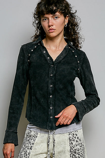 Black Button Front Blouse