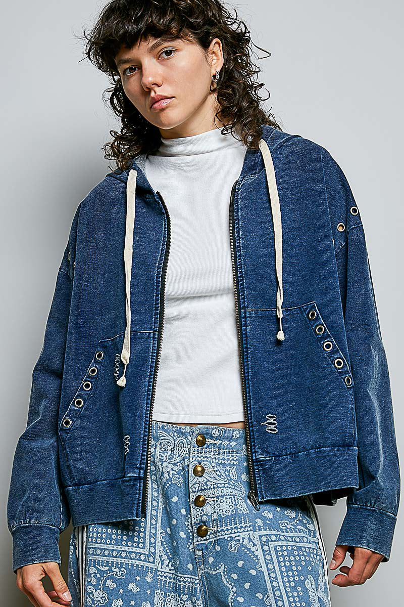 Distressed Indigo Hoodie
