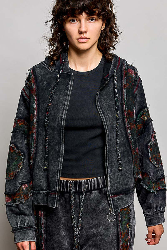 Vintage Floral Patchwork Hooded Jacket