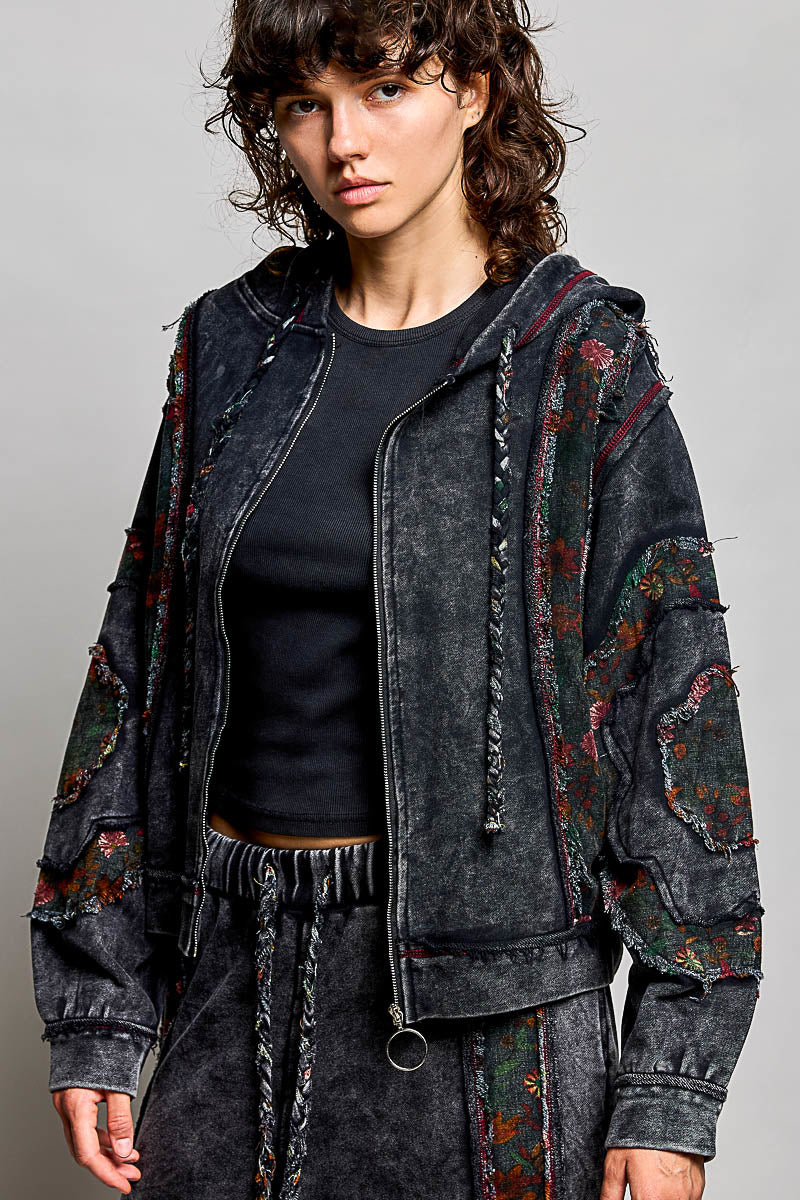 Vintage Floral Patchwork Hooded Jacket
