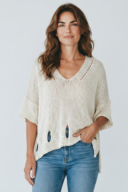 Midnight Open-Knit Sweater Beige