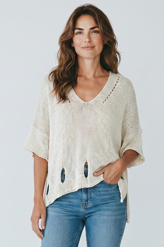 Midnight Open-Knit Sweater Beige
