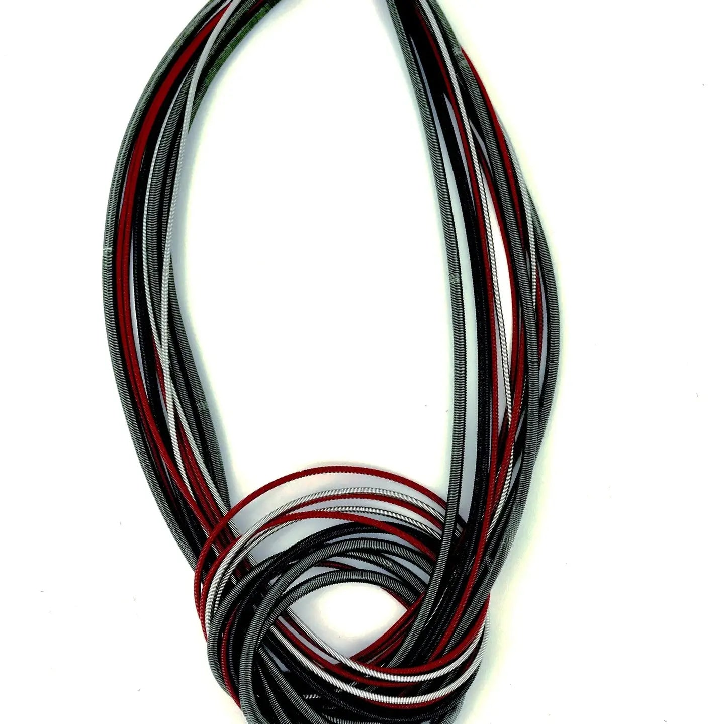 Red, Black, Silver Knot Wire Link & Chain Necklace