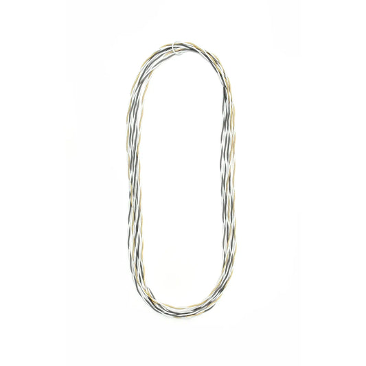 Bright Gold, Slate, and White Long Twisted Wire Necklac