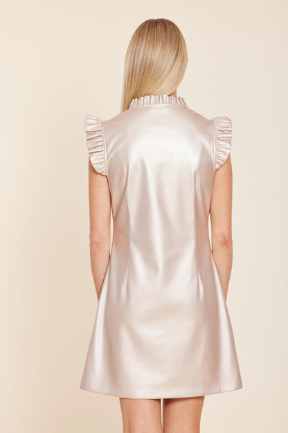Faux Leather Flutter Sleeve Metallic Dress