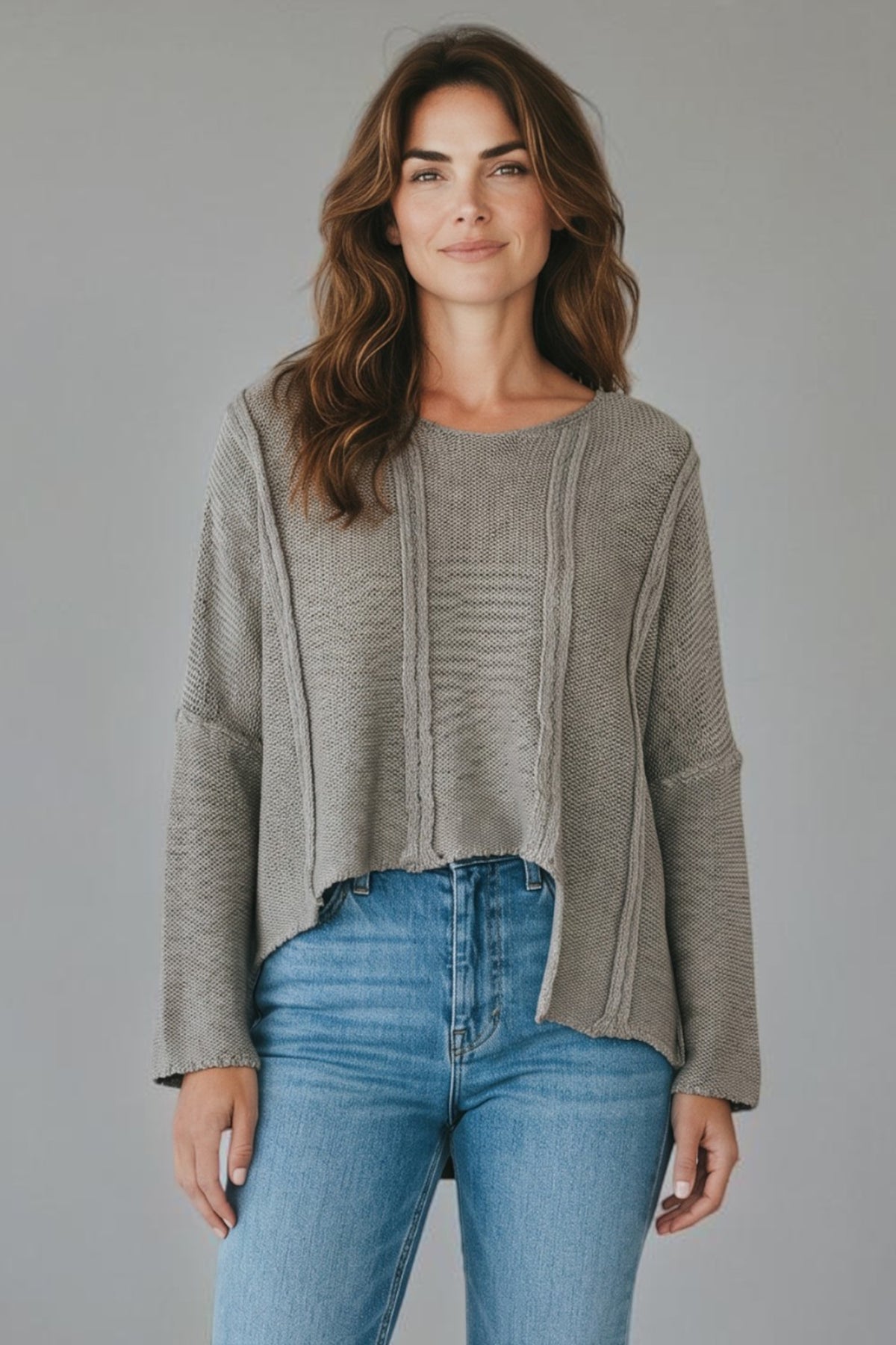 Cozy Taupe Textured Knit Sweater