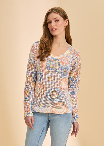 V-Neck Printed Sweater, Dream Catcher