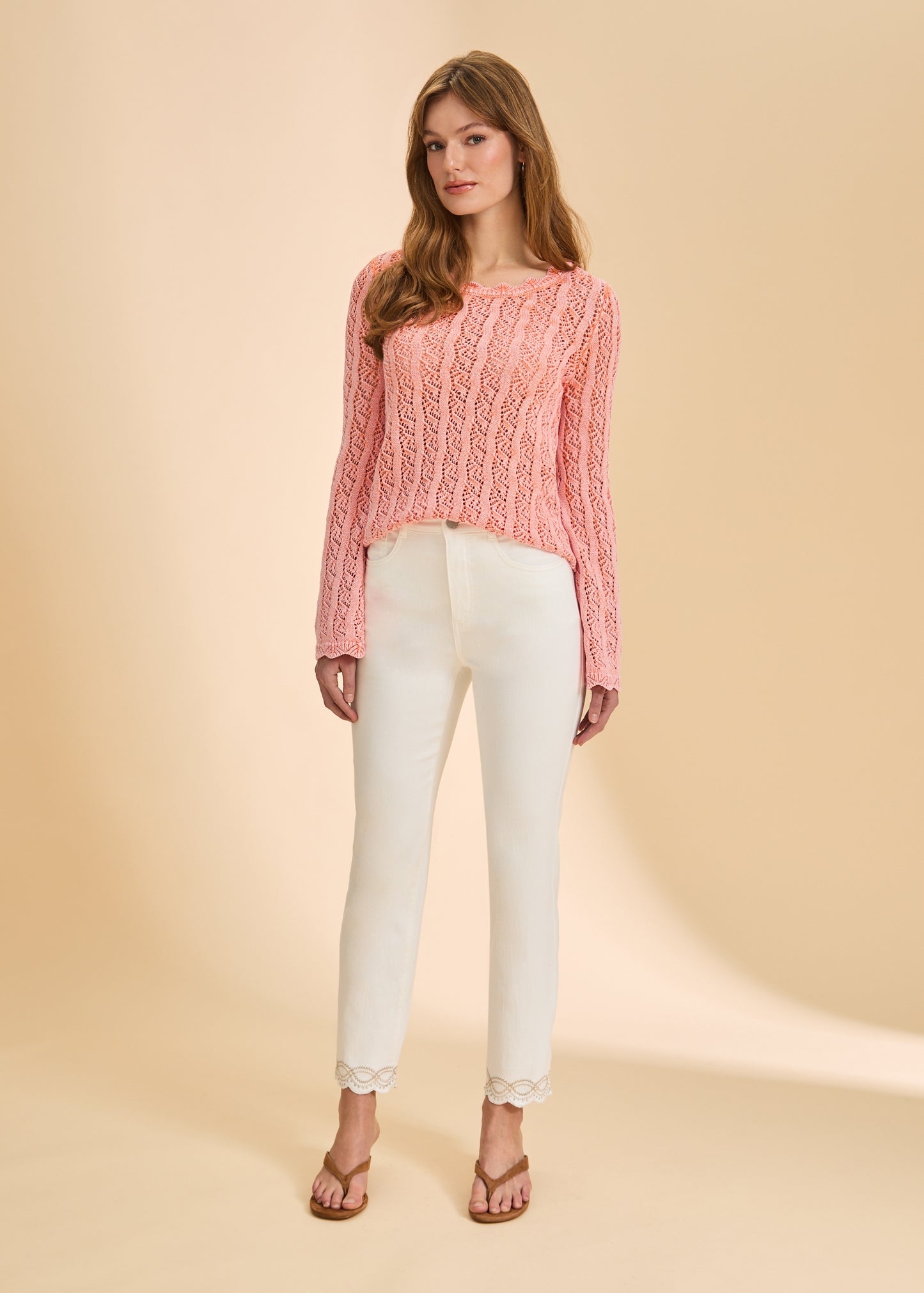 Long Sleeve Garment Dye Sweater- Cantaloupe