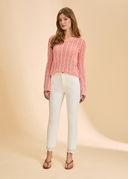 Long Sleeve Garment Dye Sweater- Cantaloupe