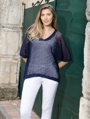 Crochet Sweater Navy - One Size