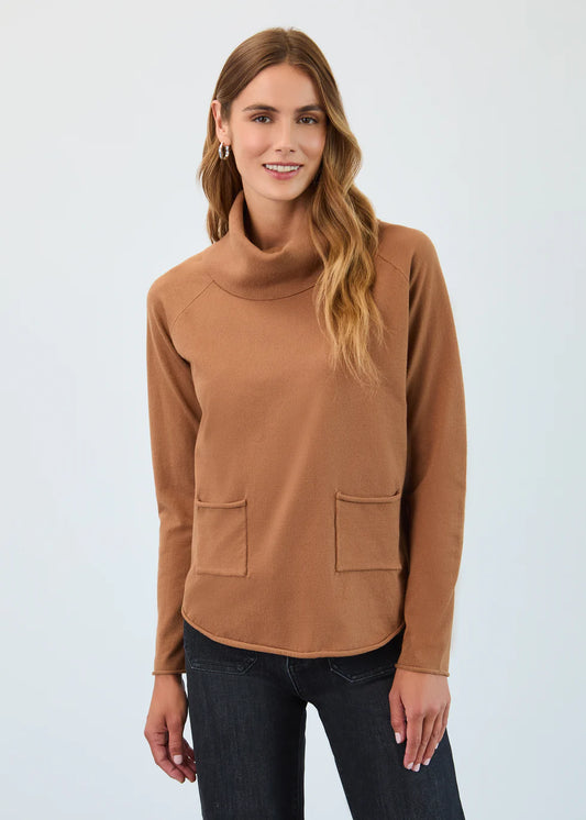 Cowl Neck Sweater, Bronze Caramel