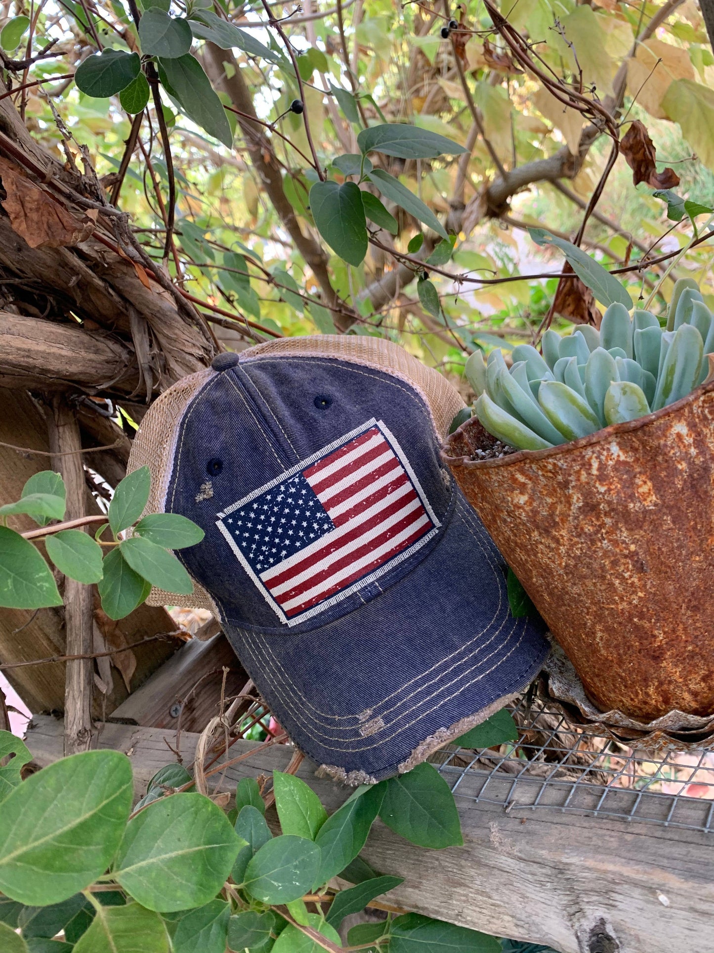 American Flag USA Distressed Trucker Hat Baseball Cap