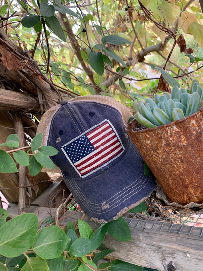 American Flag USA Distressed Trucker Hat Baseball Cap