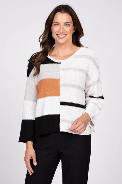 Color Block Split Stripe Sweater Black