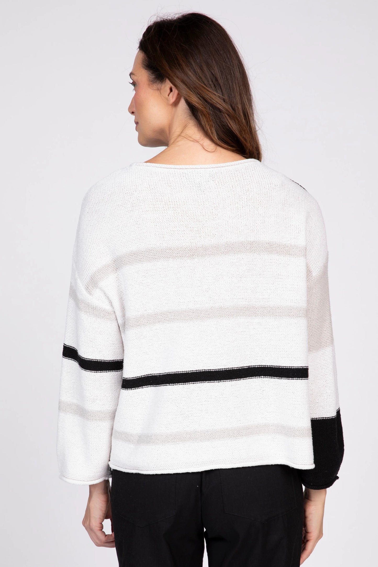 Color Block Split Stripe Sweater Black