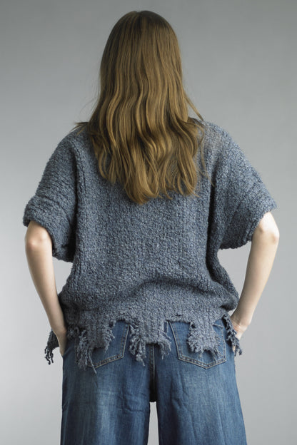 Denim Drift Fringe Sweater