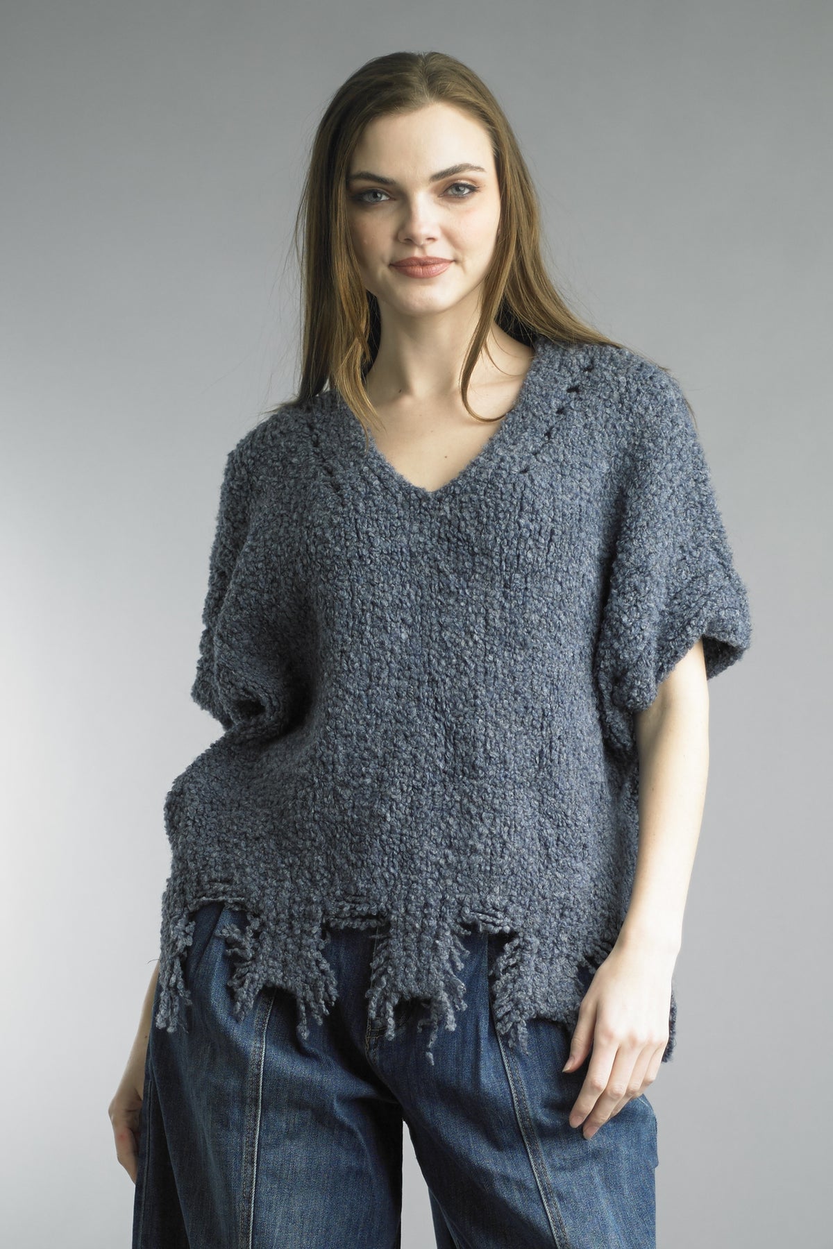 Denim Drift Fringe Sweater