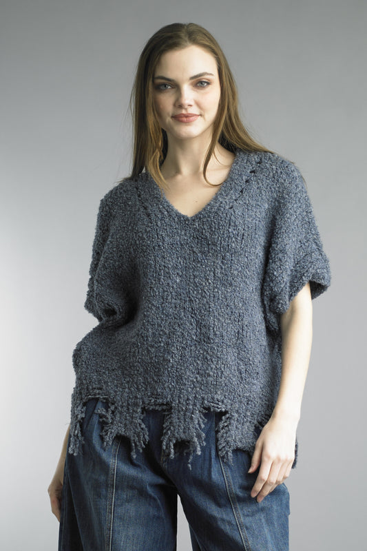 Denim Drift Fringe Sweater
