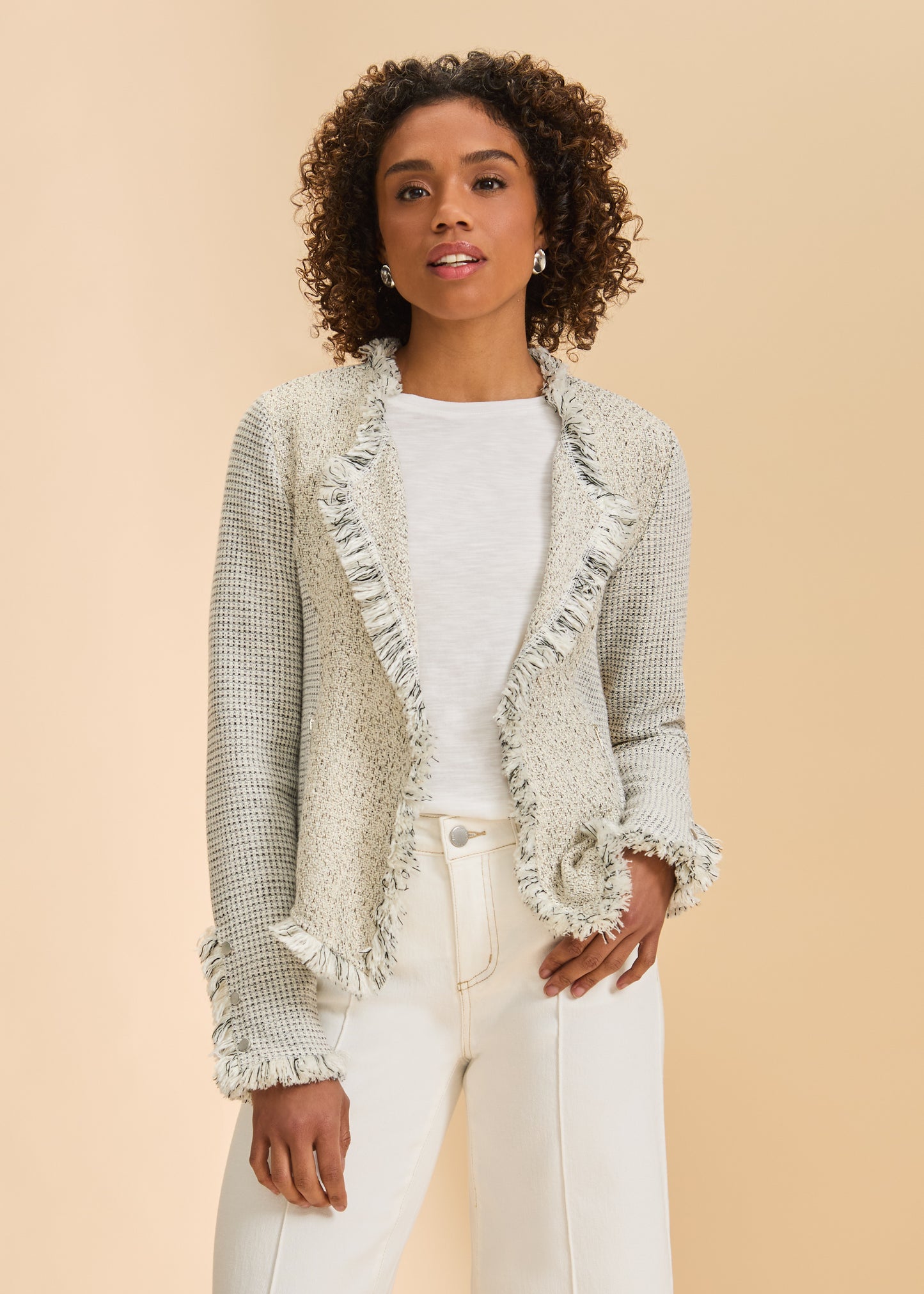 Deconstructed Knit Tweed Jacket, Sand