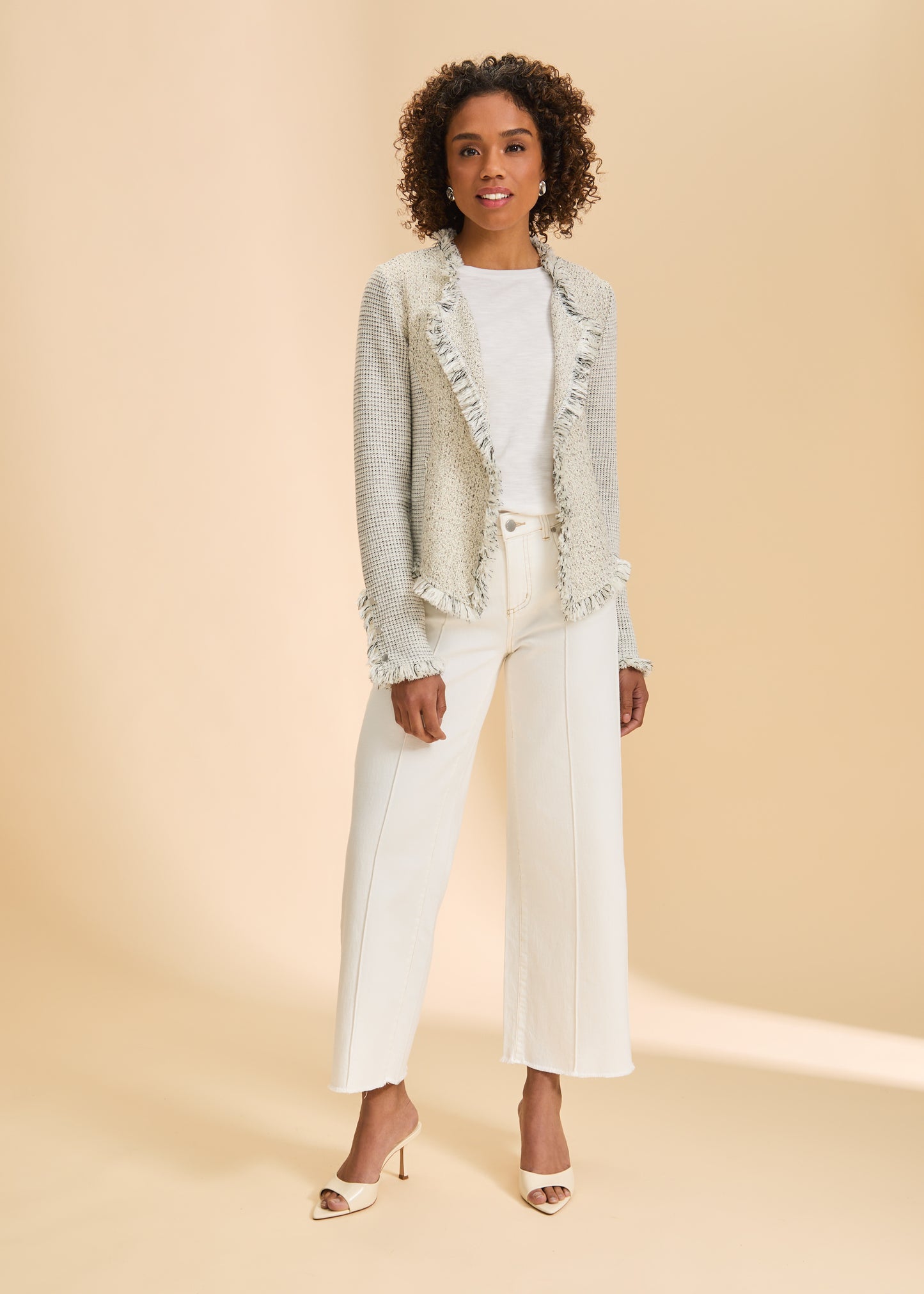 Deconstructed Knit Tweed Jacket, Sand