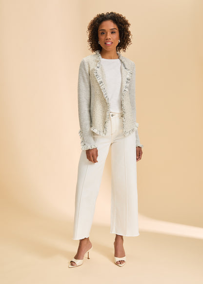 Deconstructed Knit Tweed Jacket, Sand