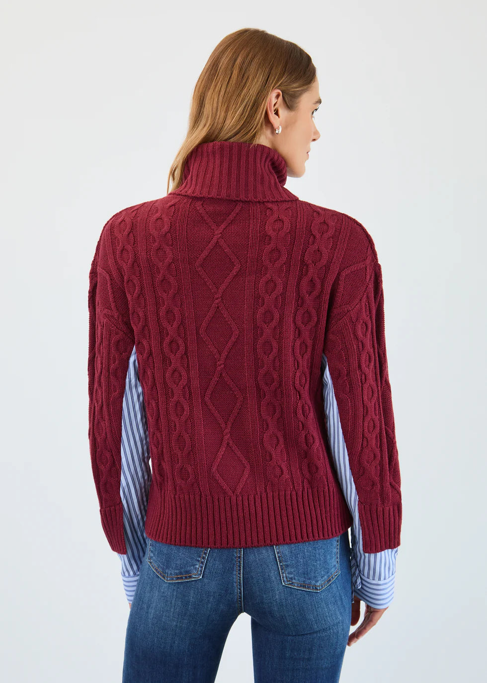Mix material cable sweater