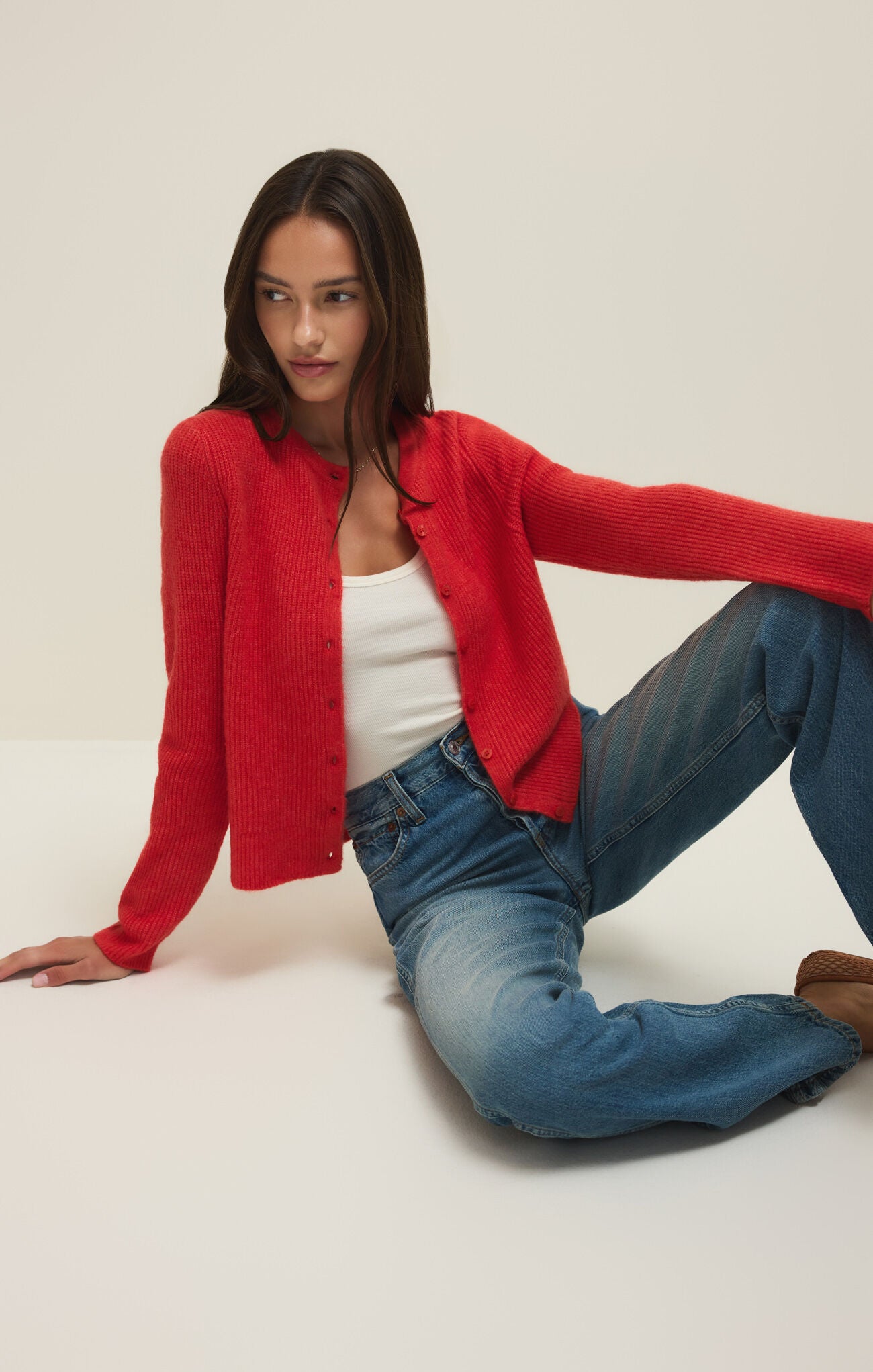 Medina Cozy Rib Cardigan Red Lotus