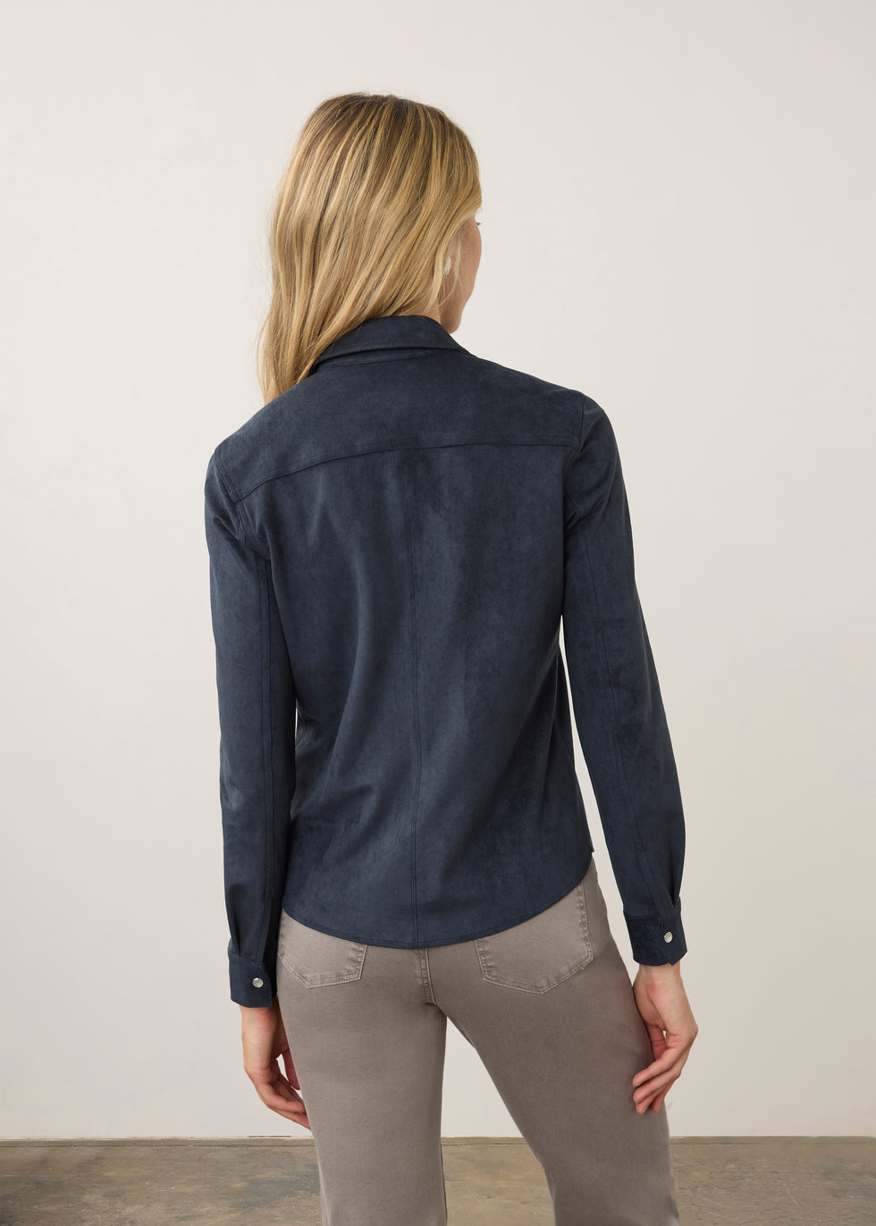Long Sleeve Suede Shirt, Blueberry
