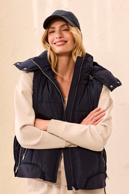 Quilted Puffer Vest With Removable Hood Sapphire