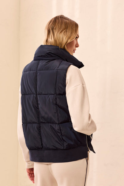 Quilted Puffer Vest With Removable Hood Sapphire