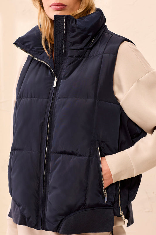 Quilted Puffer Vest With Removable Hood Sapphire