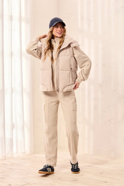 Quilted Puffer Vest With Removable Hood