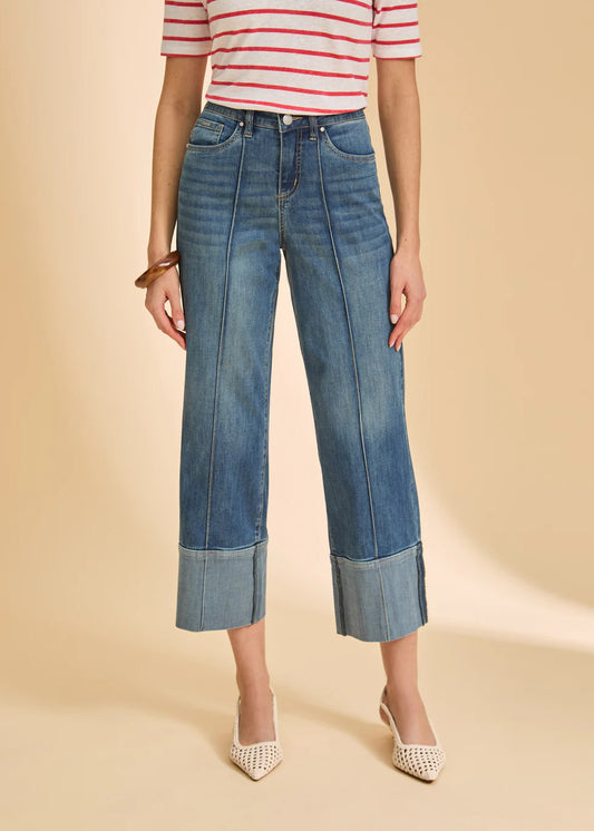 Olivia Wide Cuffed Ankle Denim- Medium Wash