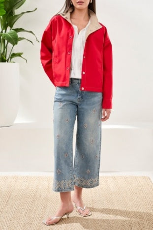 REVERSIBLE SNAP FRONT JACKET-Sangria