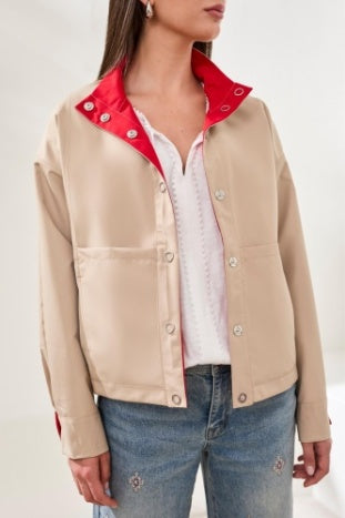 REVERSIBLE SNAP FRONT JACKET-Sangria