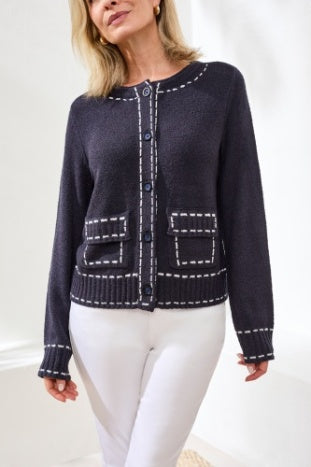 Boucle Yarn Contrast Stitch Cardigan