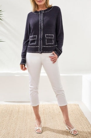 Boucle Yarn Contrast Stitch Cardigan
