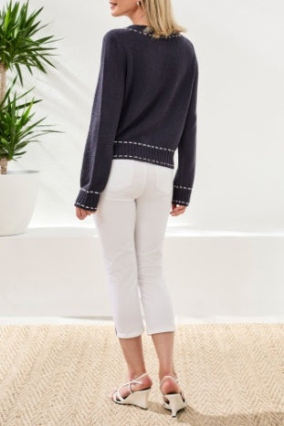 Boucle Yarn Contrast Stitch Cardigan