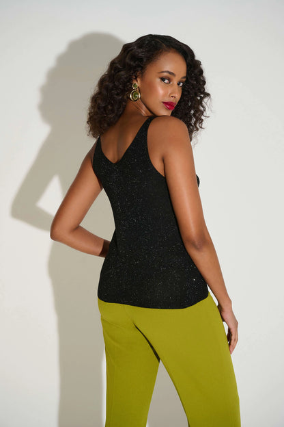 Metallic Knitted Camisole with Rhinestones  - Black