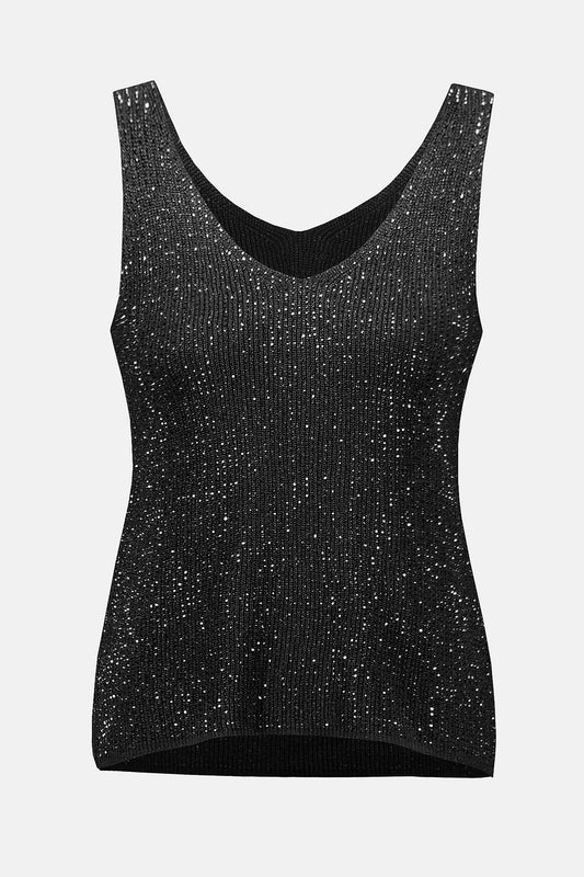 Metallic Knitted Camisole with Rhinestones  - Black