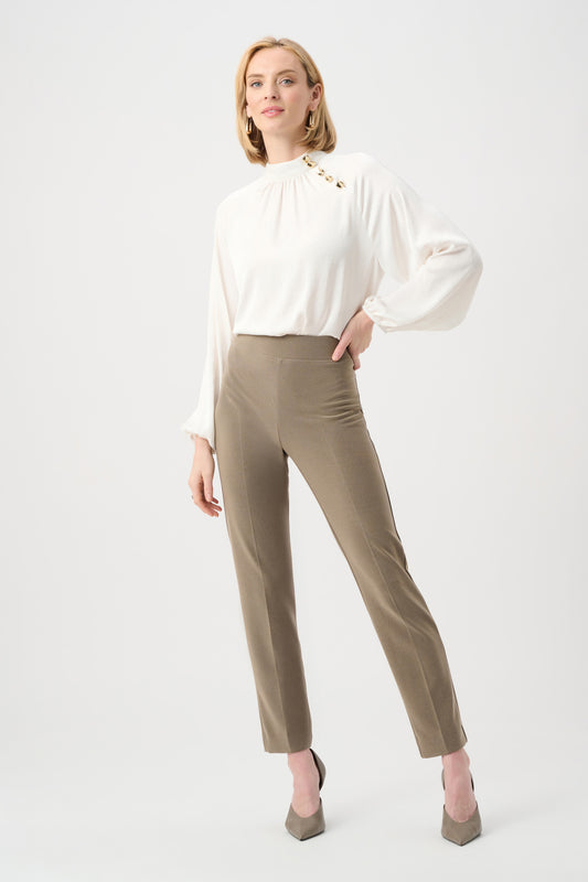 Melange Silky Knit Straight Leg Pull-On Pants Taupe