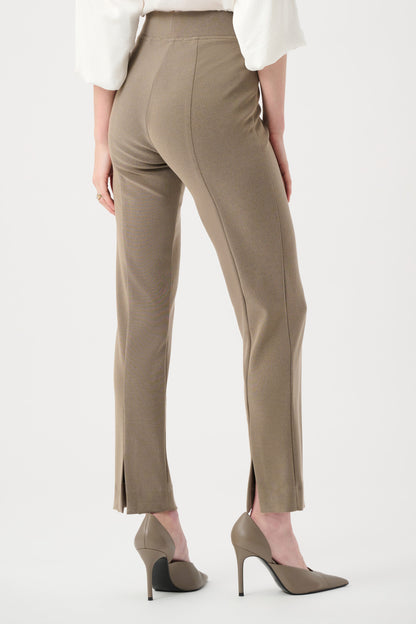 Melange Silky Knit Straight Leg Pull-On Pants Taupe